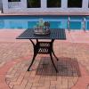 Sunnydaze Cast Aluminum Patio Dining Table with Umbrella Hole – 35-Inch Square – Black