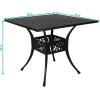 Sunnydaze Cast Aluminum Patio Dining Table with Umbrella Hole – 35-Inch Square – Black