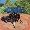 Sunnydaze Decorative Crossweave Cast Aluminum Patio Dining Table with Umbrella Hole – 41-Inch Diameter