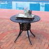 Sunnydaze Decorative Lattice Cast Aluminum Patio Dining Table with Umbrella Hole – 33-Inch Diameter – Black