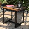 Sunnydaze European Chestnut Wooden Adirondack Side Table – Square Outdoor End Table for Patio with Steel Frame – 20-Inch – Brown