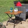Sunnydaze European Chestnut Wooden Folding Outdoor Adirondack End Table – Square Side Table for Patio with Steel Frame – Brown(Brown)