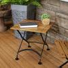 Sunnydaze European Chestnut Wooden Folding Outdoor Adirondack End Table – Square Side Table for Patio with Steel Frame – Brown(Brown)