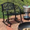 Sunnydaze Fleur-de-Lis Cast Iron and Steel Patio Rocking Chair – 275-Pound Weight Capacity – Black