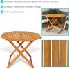 Sunnydaze Folding Meranti Wood Outdoor Dining Table with Umbrella Hole – Foldable Teak Patio Table – Teak Oil Finish – Octagon