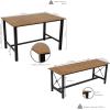 Sunnydaze Indoor or Outdoor 3-Piece Dining Table Set – European Chestnut Patio Dining Table with Benches – 47.25-Inch x 15.25-Inch