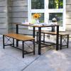 Sunnydaze Indoor or Outdoor 3-Piece Dining Table Set – European Chestnut Patio Dining Table with Benches – 47.25-Inch x 15.25-Inch