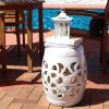 Sunnydaze Knotted Quatrefoil Ceramic Garden Stool Side Table – Indoor or Outdoor – 18-Inch H – White Glazed Finish(White)