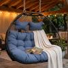 Sunnydaze Liza Loveseat Egg Chair with Gray Polyester Cushions – Black Wicker Frame – 550-Pound Capacity – 43 Inches Tall