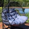 Sunnydaze Liza Loveseat Egg Chair with Gray Polyester Cushions – Black Wicker Frame – 550-Pound Capacity – 43 Inches Tall