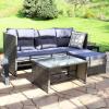 Sunnydaze Longford Patio Sectional Conversation Set – 1 Sofa and 1 Coffee Table – Thick Charcoal Cushions(Charcoal)