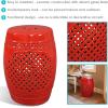 Sunnydaze Marrakesh Ceramic Garden Stool Side Table with Lattice Design – Indoor or Outdoor – 17.75-Inch – Red Glazed Finish(Red)