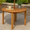 Sunnydaze Meranti Wood Round Outdoor Dining Table with Umbrella Hole – Round Patio Table – Teak Oil Finish – 42-Inch