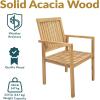 Sunnydaze Outdoor Dining Chairs Set of 2 – Rodanthe Patio Chairs with Cushions – Acacia Wood Outdoor Seating – Patio Seating – Natural Wood