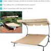 Sunnydaze Outdoor Double Chaise Lounge Bed with Canopy and Headrest Pillow – Beige Fabric with Black Powder-Coated Steel Frame