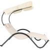 Sunnydaze Outdoor Double Chaise Lounge with Canopy Shade and Headrest Pillows – Beige Fabric with Black Powder-Coated Frame