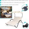 Sunnydaze Outdoor Double Chaise Lounge with Canopy Shade and Headrest Pillows – Beige Fabric with Black Powder-Coated Frame