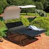 Sunnydaze Outdoor Double Chaise Rocking Lounge Chair with Canopy and Headrest Pillows – Black and White with Powder-Coated Frame