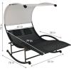 Sunnydaze Outdoor Double Chaise Rocking Lounge Chair with Canopy and Headrest Pillows – Black and White with Powder-Coated Frame