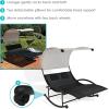 Sunnydaze Outdoor Double Chaise Rocking Lounge Chair with Canopy and Headrest Pillows – Black and White with Powder-Coated Frame