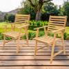Sunnydaze Outdoor Patio Chairs Set of 2 – Hatteras Outdoor Dining Chairs for Patio – Acacia Wood Furniture Balcony Set for 2 – Natural Wood