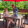 Sunnydaze Plastic Square Patio Table with Umbrella Hole – Faux Woodgrain Top – Indoor or Outdoor Use – Champagne – 29.5″ H
