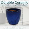 Sunnydaze Round Ceramic Planter – Set of 2 Indoor or Outdoor Plant Pots with Drainage Hole – Chalet – 12″ – Imperial Blue Glaze(Imperial Blue)