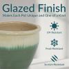 Sunnydaze Round Ceramic Planter – Set of 2 Indoor or Outdoor Plant Pots with Drainage Hole – Chalet – 12″ – Imperial Blue Glaze(Seafoam)