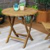 Sunnydaze Round Folding Solid Teak Outdoor Dining Table – Light Wood Stain Finish – 31 Inches(32 in)