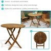 Sunnydaze Round Folding Solid Teak Outdoor Dining Table – Light Wood Stain Finish – 31 Inches(32 in)