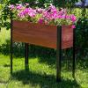 Sunnydaze Set of 2 Acacia Planter Boxes with Powder-Coated Steel Frame – 14.75″ H and 31” H – Removable Planter Bags – Brown
