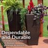 Sunnydaze Set of 2 Square Tall Wicker Planters – Polyrattan Rectangular Large Plastic planters for Outdoor Plants – 24-Inches Tall – Brown(24 in)