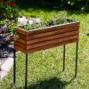 Sunnydaze Slatted Acacia Wood Raised Garden Bed with Legs – Oil-Stained Finish – Powder-Coated Steel Frame – Removable Insert – 23.5-Inch H