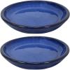 Sunnydaze 12-Inch Ceramic Plant Saucers – Plant Drip Trays for Outdoor Planter Flower Pot Drainage – Set of 2 – Imperial Blue(Imperial Blue)