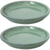 Sunnydaze 12-Inch Ceramic Plant Saucers – Plant Drip Trays for Outdoor Planter Flower Pot Drainage – Set of 2 – Imperial Blue(Seafoam)