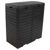 Sunnydaze 39-Gallon Patio Trash Can with Lid – Outdoor Garbage Can with Built-in Drip Tray – Weather-Resistant Resin – Light Gray(Black)