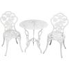 Sunnydaze 3-Piece Flower Designed Bistro Table Set with 2 Chairs, Outdoor Cast Aluminum, White(White Floral)
