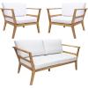 Sunnydaze 3-Piece Outdoor Patio Furniture Set – Bodie Acacia Wood Patio Conversation Set – Outdoor Seating with Cushions – Bone White