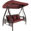 Sunnydaze 3-Seat Deluxe Patio Swing with Steel Frame and Canopy – 600-Pound Weight Capacity – Maroon Cushions Included(Maroon/Brown Frame)