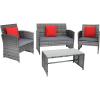 Sunnydaze 4-Piece Rattan Outdoor Furniture Set with Accent Pillows – Outdoor Patio Set with Cushions for Deck or Porch – Gray(Gray Rattan With Gray Cushions)