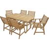 Sunnydaze 7-Piece Patio Dining Set for 6 – Hatteras Acacia Wood Outdoor Dining Set with Umbrella Hole – Outdoor Table and Chairs for 6