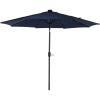Sunnydaze 9 ft Outdoor Patio Umbrella with Solar Lights – Polyester LED Table Market Umbrella with Push-Button Tilt and Crank – Beige(Navy Blue)