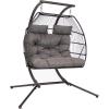 Sunnydaze Andrei Double Hanging Egg Chair with Stand – 2-Person Outdoor Egg Chair – Includes Steel Stand and Cushion – Dark Gray