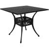 Sunnydaze Cast Aluminum Patio Dining Table with Umbrella Hole – 35-Inch Square – Black