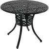 Sunnydaze Decorative Lattice Cast Aluminum Patio Dining Table with Umbrella Hole – 33-Inch Diameter – Black