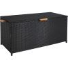 Sunnydaze Faux Wicker Storage Box – Outdoor Deck Box with Handles – 75-Gallon Front Door Package Delivery Box with Hinged Lid – Black(Black)