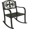 Sunnydaze Fleur-de-Lis Cast Iron and Steel Patio Rocking Chair – 275-Pound Weight Capacity – Black