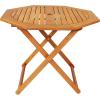 Sunnydaze Folding Meranti Wood Outdoor Dining Table with Umbrella Hole – Foldable Teak Patio Table – Teak Oil Finish – Octagon