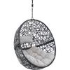 Sunnydaze Jackson Resin Wicker Hanging Egg Chair – 265-Pound Weight Capacity – Removable Cream Polyester Cushions(Grey)
