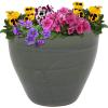 Sunnydaze Large Ceramic Plant Pot – Round Outdoor Glazed Ceramic Planter Pot with Drainage – Studio – Imperial Blue – 18.5″(Gray)